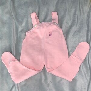 Pink footed baby overalls One Piece romper playsuit size 6-9 months embroidered